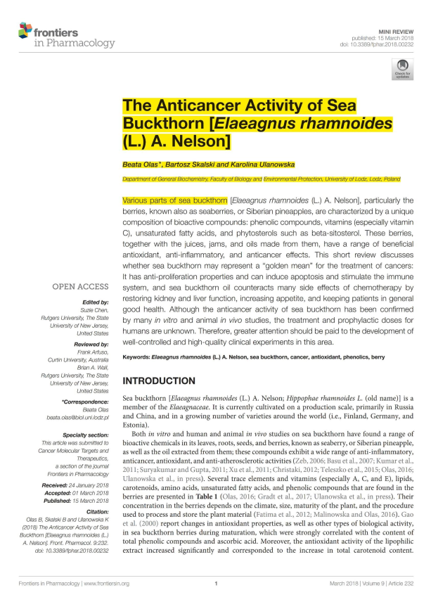 The Anticancer Activity of Sea Buckthorn